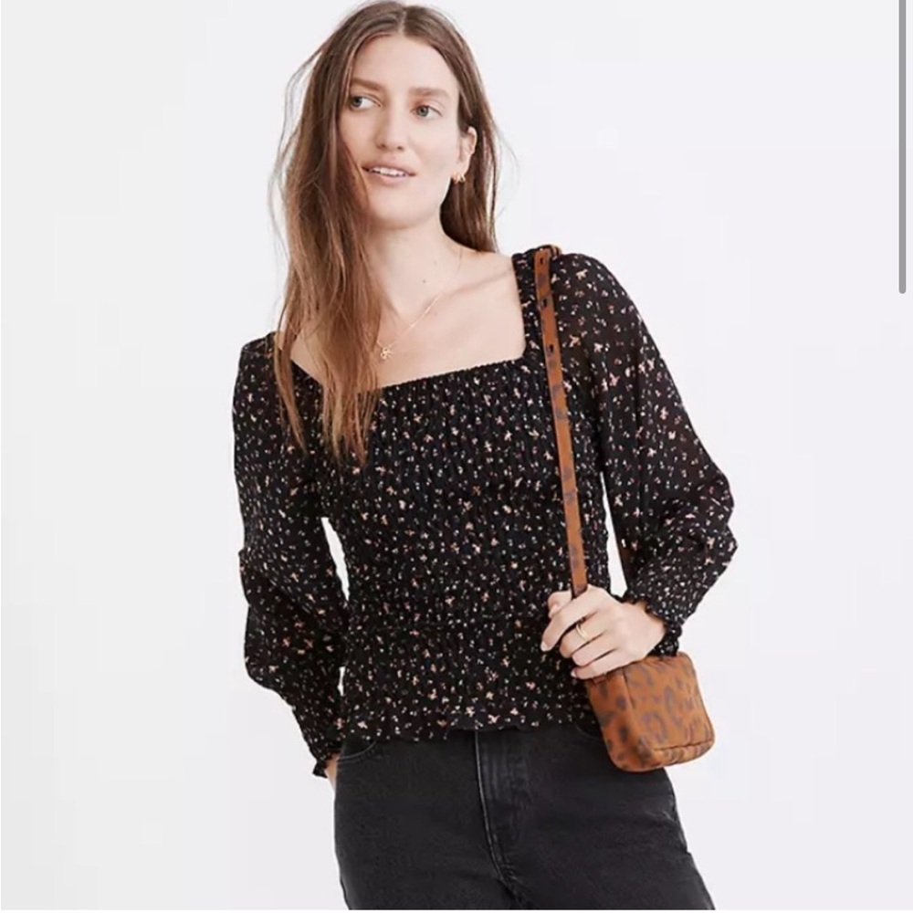 Madewell Georgette Lucie Bubble Sleeve Smocked Top XS